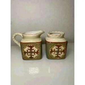 ARTIMINO TUSCAN COUNTRYSIDE SIENNA CREAM SUGAR BOWL & CREAMER NO METAL STAND